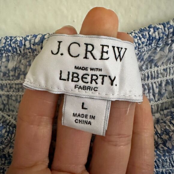 J.Crew Liberty Blue White Floral Smocked Midi Skirt L Cottagecore Boho Coastal - Picture 10 of 14